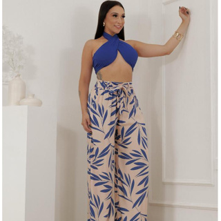 Calça Pantalona Feminina Estampada em Viscolinho com Forro, Bolsos e Tamanhos P ao GG em Oferta na Shopee