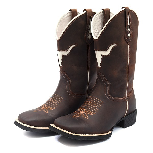 BOTA TEXANA DE CANO  CONTRY DE COURO SOLADO DE BORRACHA COSTURADA