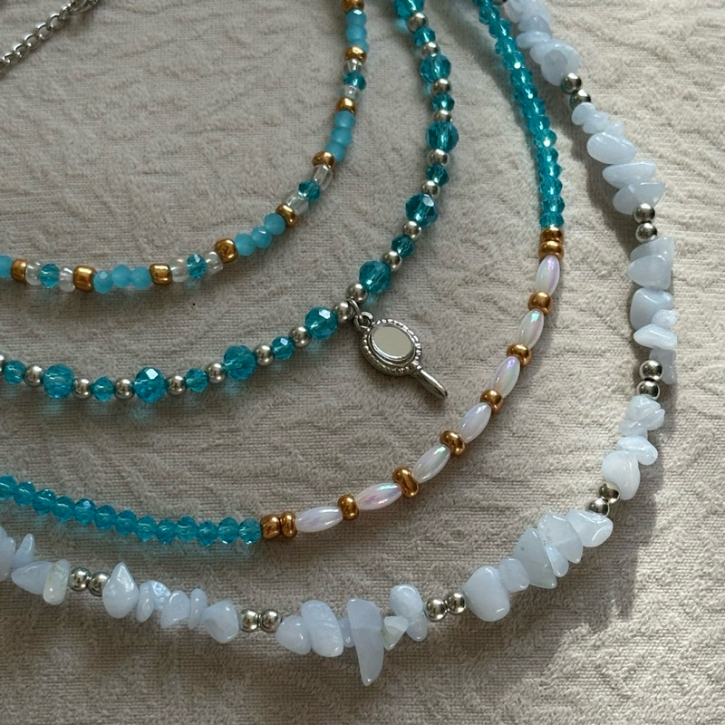 colar chocker orixá Iemanja com cascalho de cristal e miçangas artesanal em Oferta na Shopee