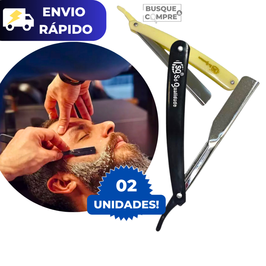 2 Navalhete para Barbear Branco Preto Barbearia Navalha Cortes Cabelo Corte Afiado Metal e Plástico