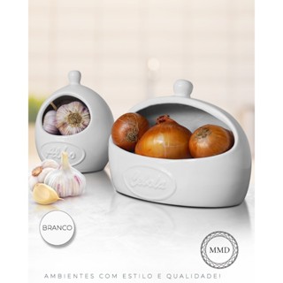 *LANÇAMENTO* Kit Condimentos Cebola Alho Feitos Ceramica Cozinha Armazenamento  Alimentos ...