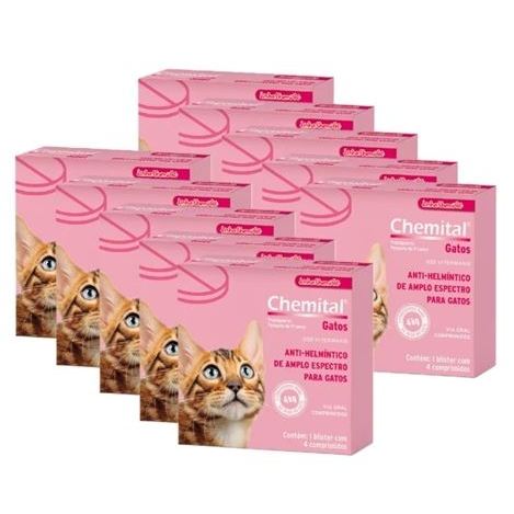 Kit 10 Caixa Chemital Vermífugo para Gatos - 4 Comprimidos Chemitec