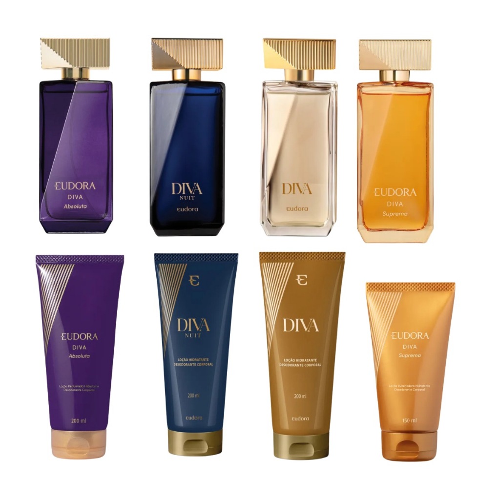 Perfume Eudora 100ml Hidratante Eudora 200ml Diva Tradicional, Diva Nuit, Diva Absoluta e Diva Suprema Kit Eudora — R$ 52,99 em Shopee