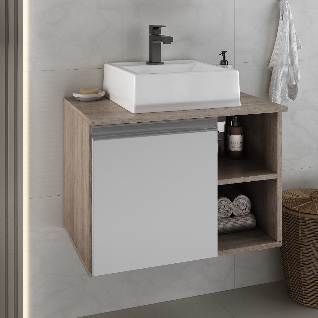 Gabinete Banheiro Virtus 60cm (gabinete armario + cuba) em Oferta na Shopee