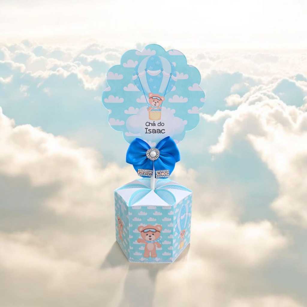 10 Unidades Centro de mesa Festa Infantil Ursinho Baloeiro Azul em Oferta na Shopee