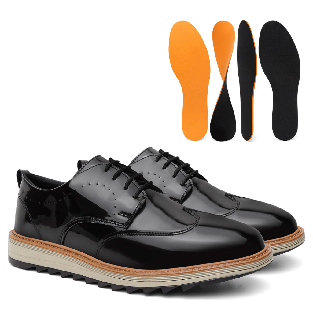 Sapato Social Estilo Ingles Oxford Casual Derby Tratorado Masculino Verniz Preto Envio Imediato  + Palmilha Brinde em Oferta na Shopee