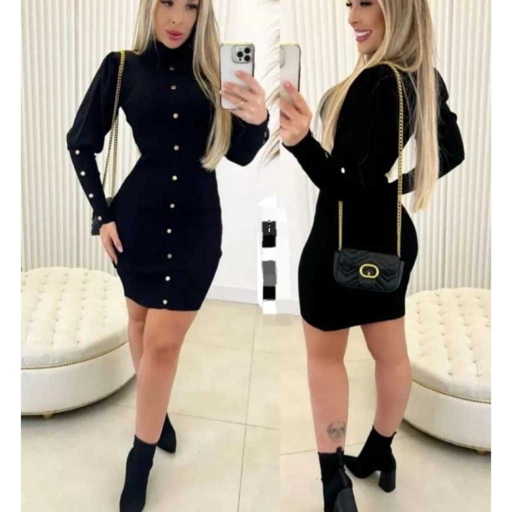 Vestido Manga longa princesa e gola alta, Vestido Elegante feminino Sexy em Oferta na Shopee