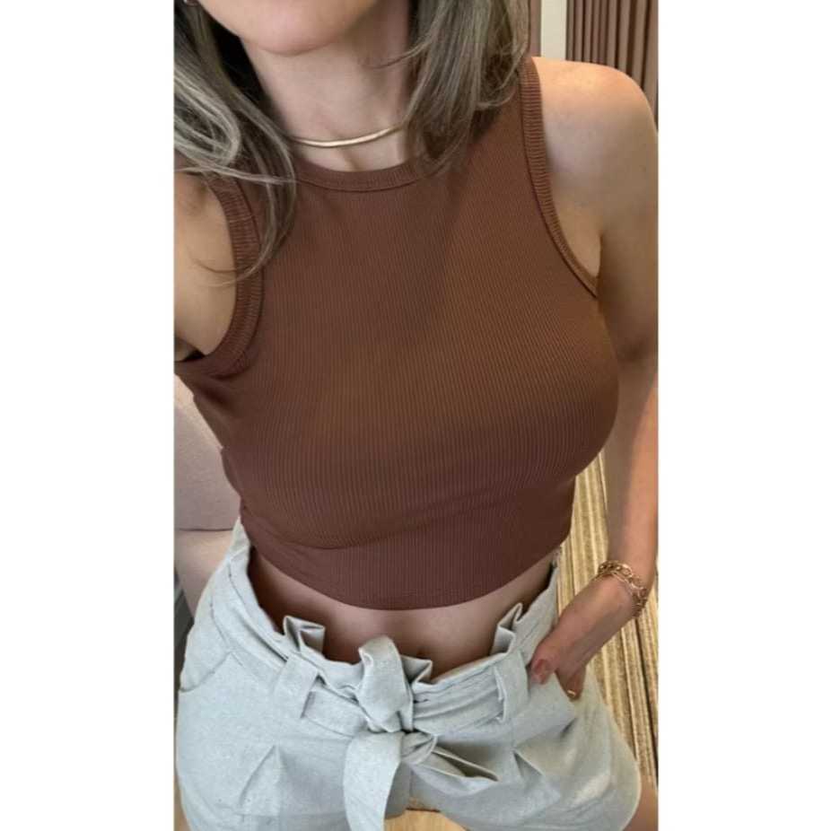 Cropped Ribana Canelada Basica Gola Redonda