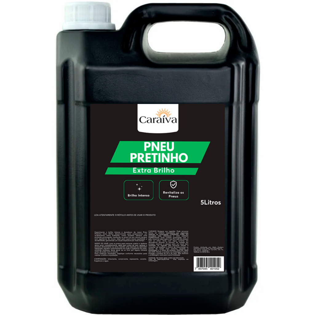 PNEU PRETINHO 5L EXTRA BRILHO MOLHADO LIMPA PNEU ALTO RENDIMENTO LAVA JATO ESTETICA CARAIVA