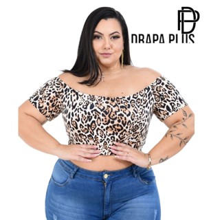 DRAPA PLUS - CROPPED PLUS SIZE CIGANINHA ANIMAL PRINT GIOVANNA em Oferta na Shopee