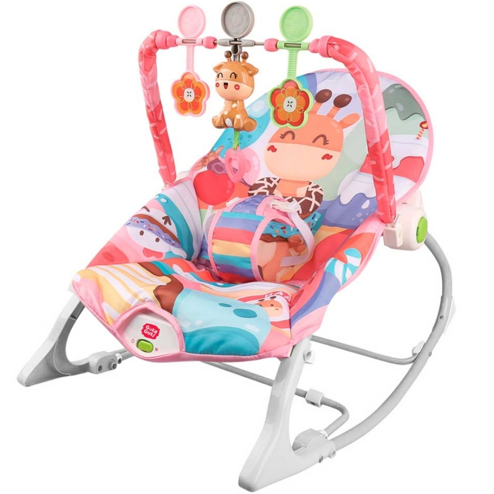 Cadeira de Descanso Rosa e Balanço Bebê Baby Vibratória Com Musical e Brinquedos Didático Zippy Toys