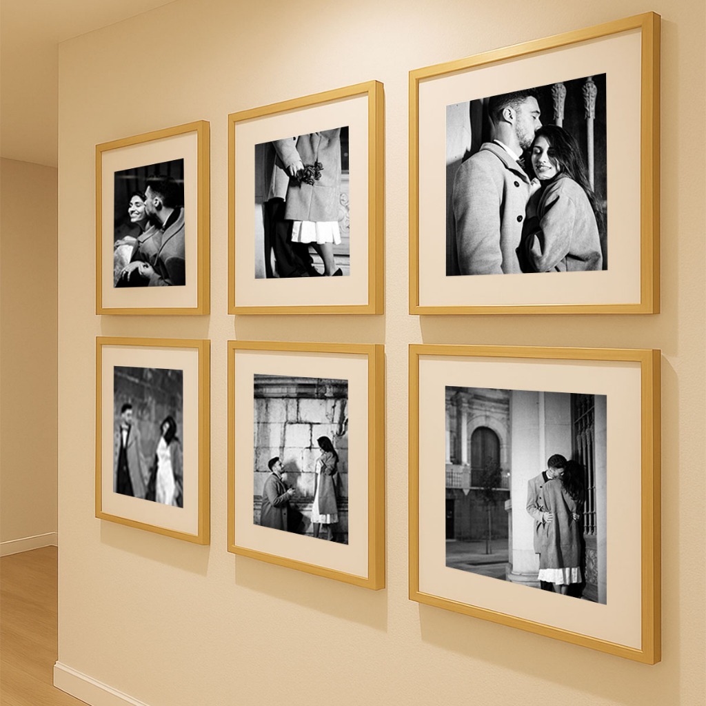 Kit 6 Quadro Decorativo Personalizado Foto Moldura Vidro Grande Paspatur Casal Família Bebê Sala Quarto Corredor