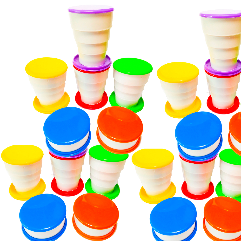 24 Unid Copo Retrátil Sanfonado C/ Tampa Dobrável Infantil Lembrancinha Prenda Escolar Criança em Oferta na Shopee