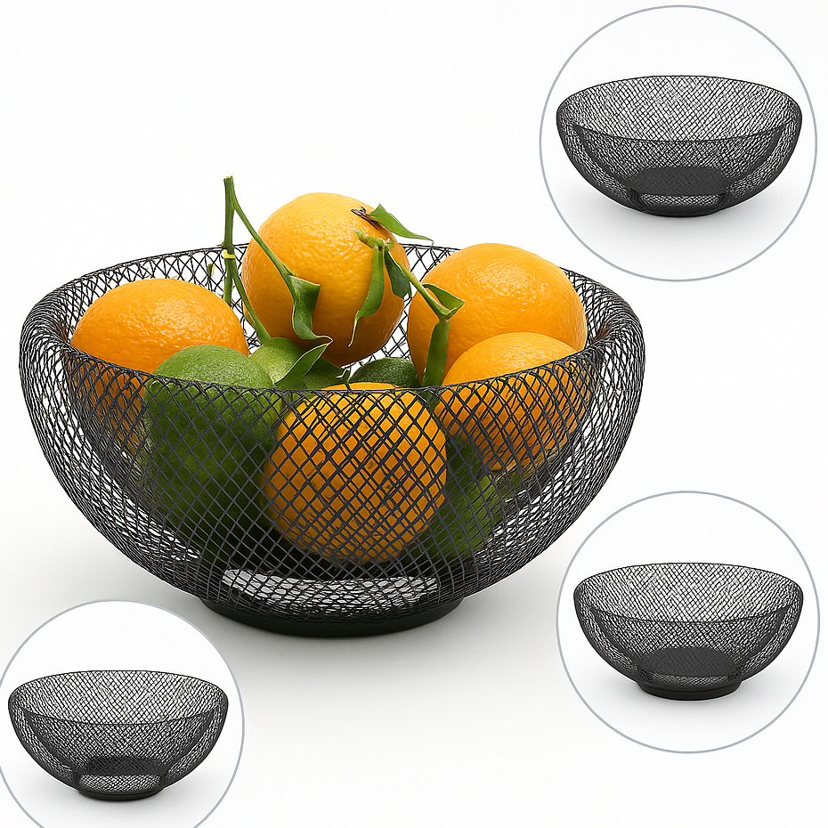 Fruteira de Mesa Cesta de Frutas Aramada Preta Redonda para Mesa Leve para Cozinha Decorativa