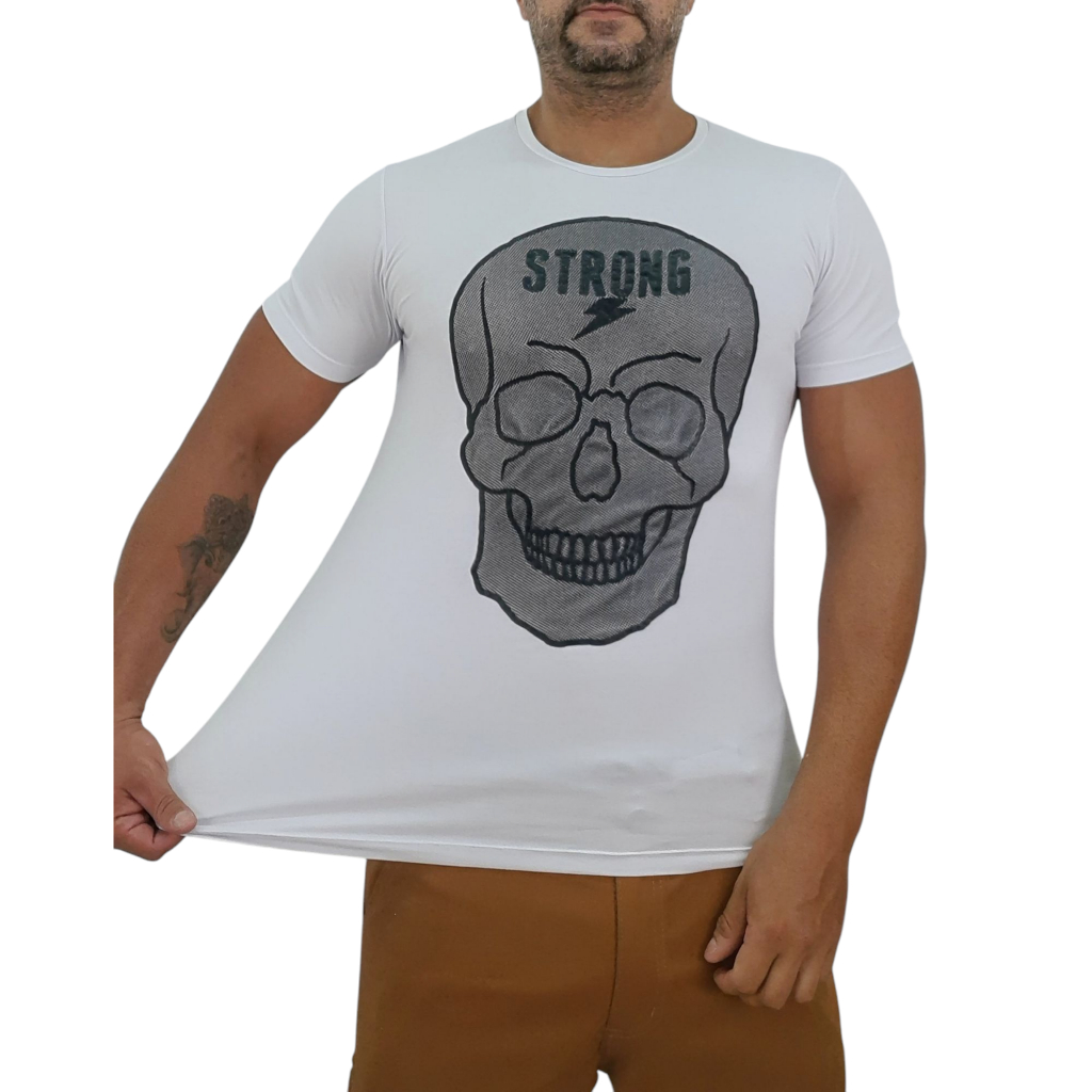 Camiseta Masculina com Caveira Brilhante - Slim Fit - Viscolycra- Viscose Encorpada com Elastano Extra Macio Peletizada