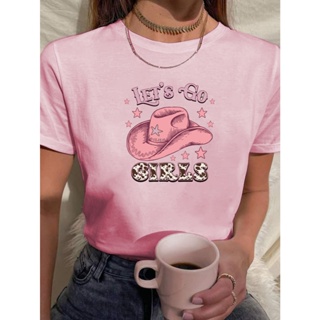 Camiseta Feminina Babylook Tshirt Chapeu Boiadeira Rosa Lets Go Girls 100% Algodão em Oferta na Shopee