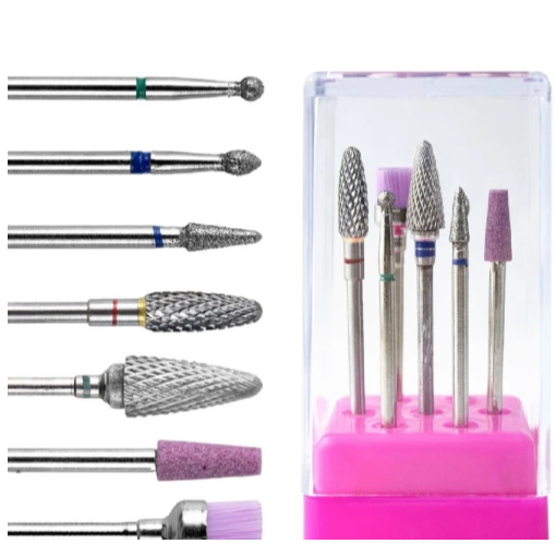 Kit 7 Broca Tungstênio Diamantada Polir Limpeza + Suporte Unhas Gel Alongamento Fibra Unha...