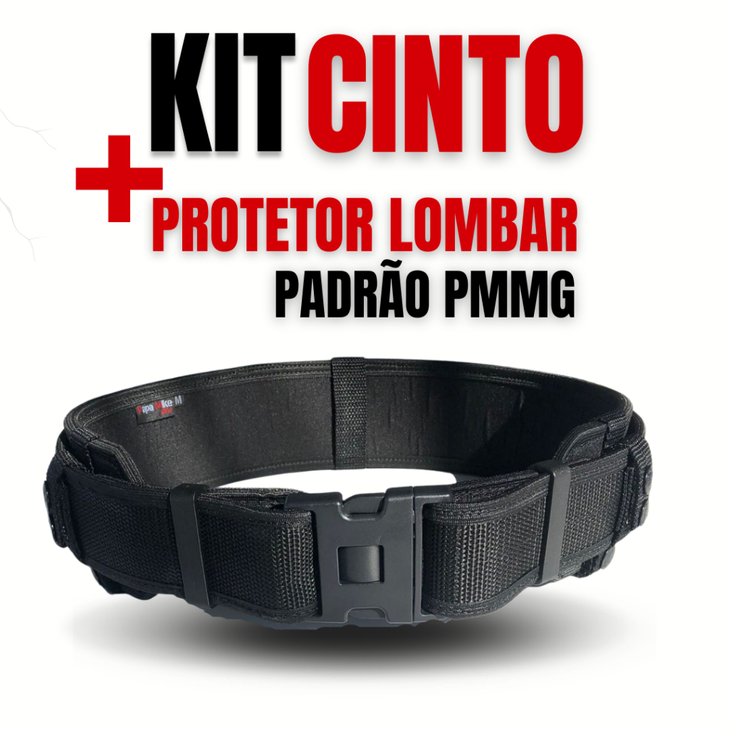 Kit Cinto Tático de Guarnição + Protetor Lombar Equipamento Policial Militar Cinturão Operacional Nylon Reforçado PPMIKE