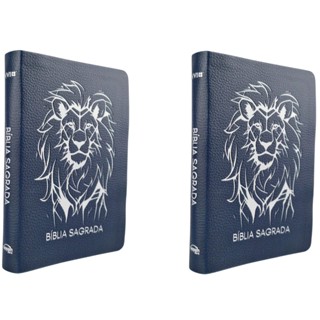Kit Bíblia Sagrada NVI | Luxo Couro Soft Flexível | Leão Davi Azul 2 Unidades em Oferta na Shopee