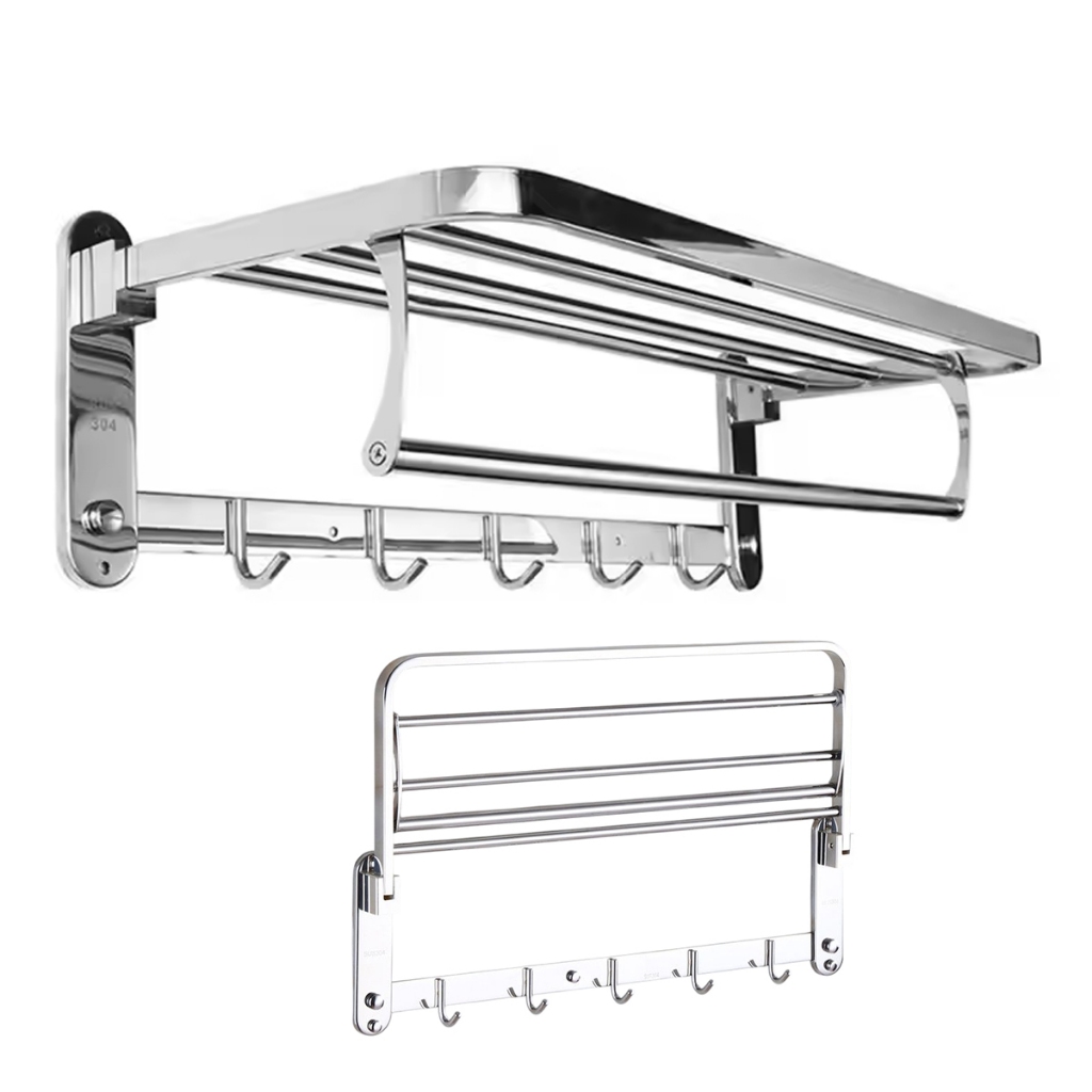 Varal Toalheiro Duplo Inox Prateleira Roupa Toalha Utensilios Banheiro Lavanderia Gancho Organizaçao Casa Armazenamento