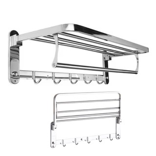 Varal Toalheiro Duplo Inox Prateleira Roupa Toalha Utensilios Banheiro Lavanderia Gancho Organizaçao Casa Armazenamento