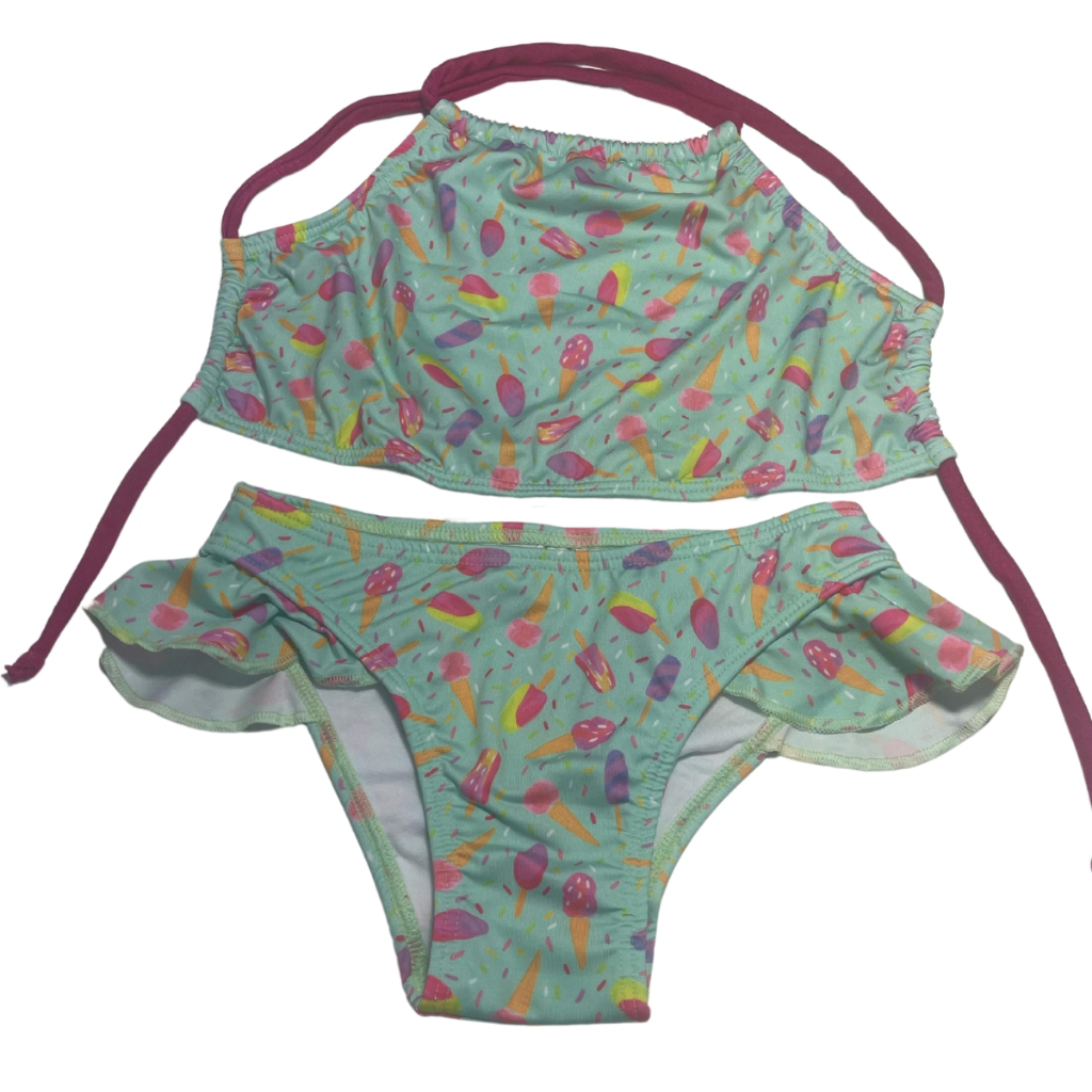 Biquíni Infantil Proteção UV Cropped Calcinha Babadinho Moda Praia