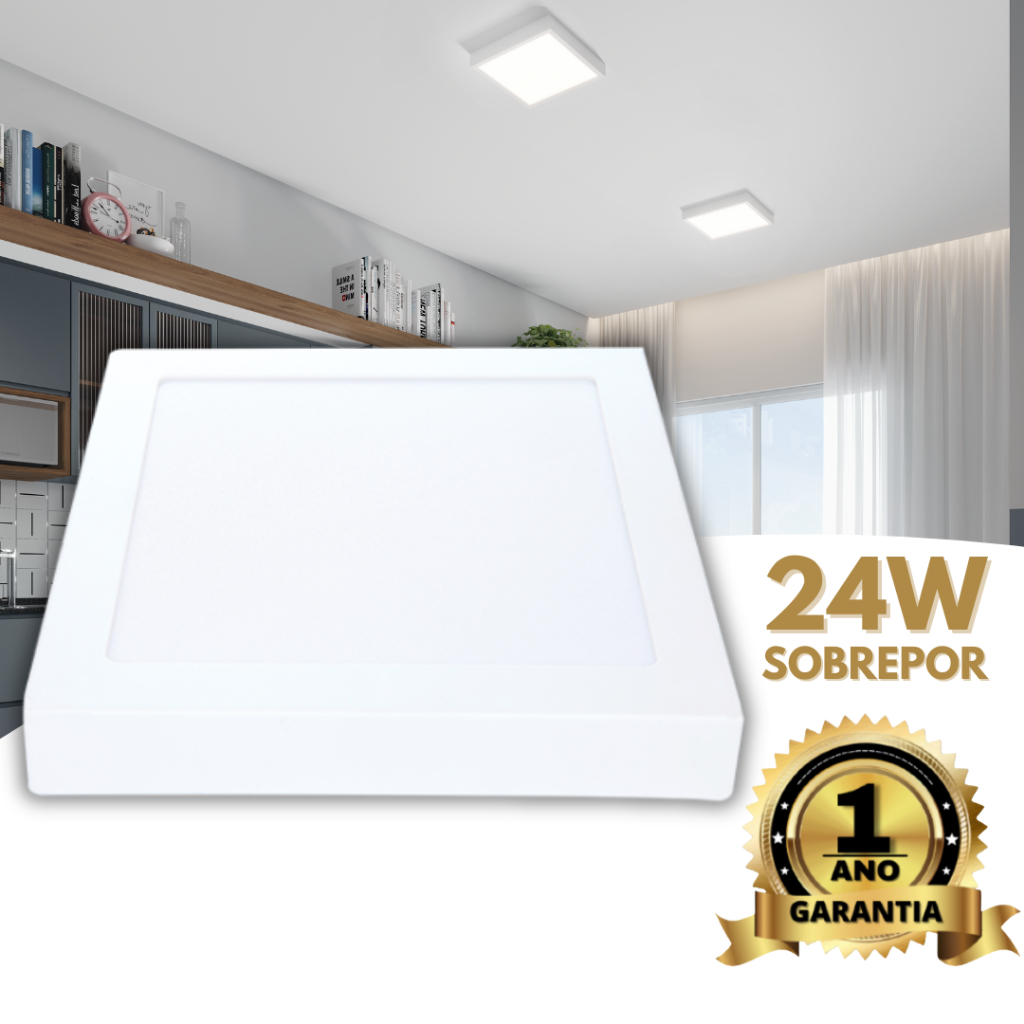 Kit 05 Luminária Painel Plafon Led 24W 25W Quadrado Sobrepor 6500K Branco Frio Bivolt 110/220V 30x30