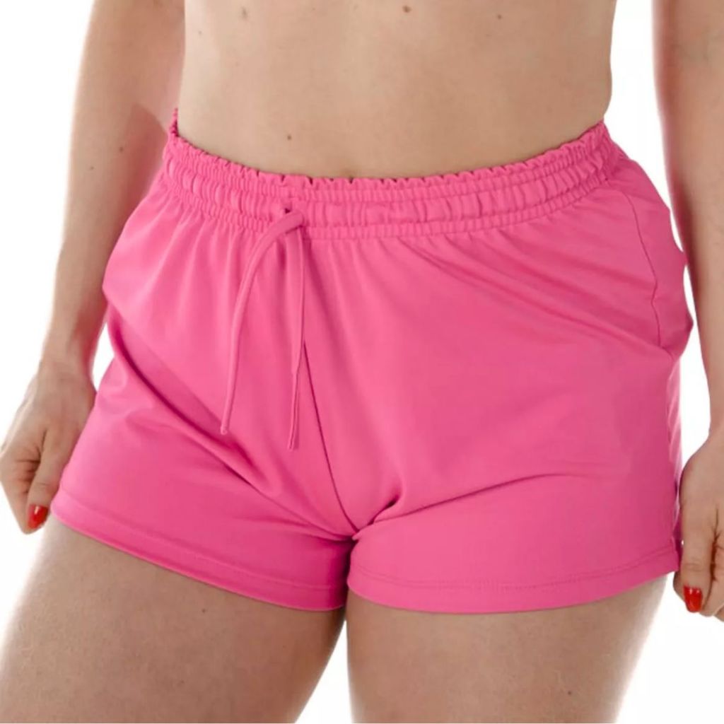 Short - Bermuda Rosa suplex com cordão de enfeite moda praia moda fitness