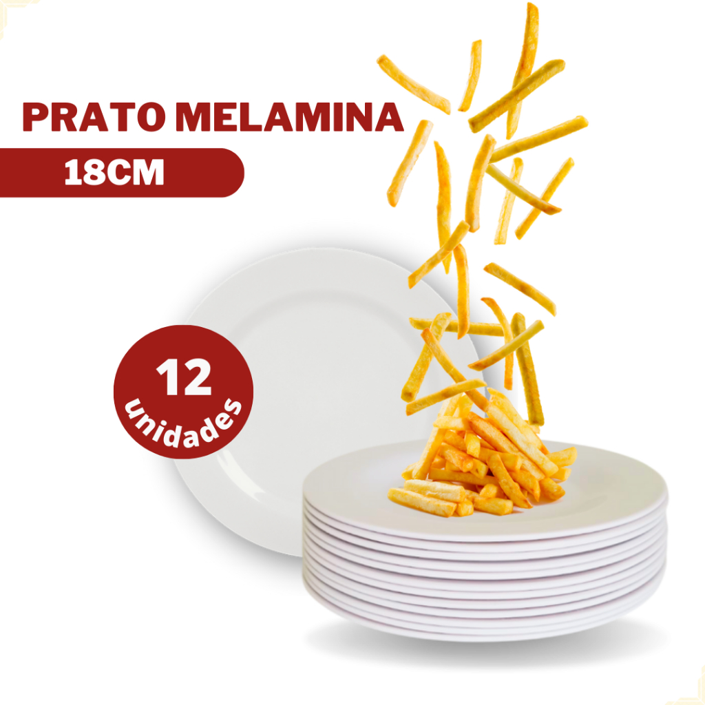 12 Pratos Sobremesa Melamine Pratinho Buffet  18cm em Oferta na Shopee