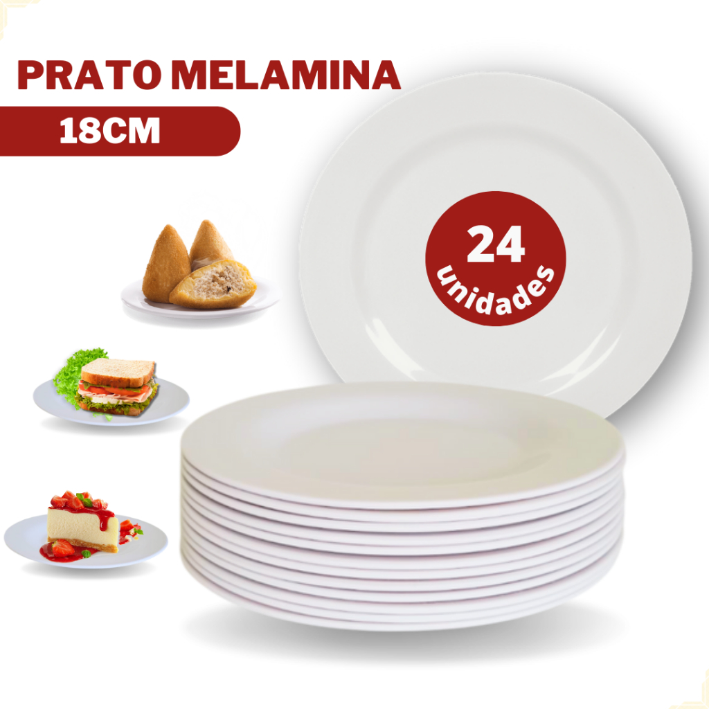 24 Pratos Sobremesa Melamine Pratinho Buffet  18cm em Oferta na Shopee