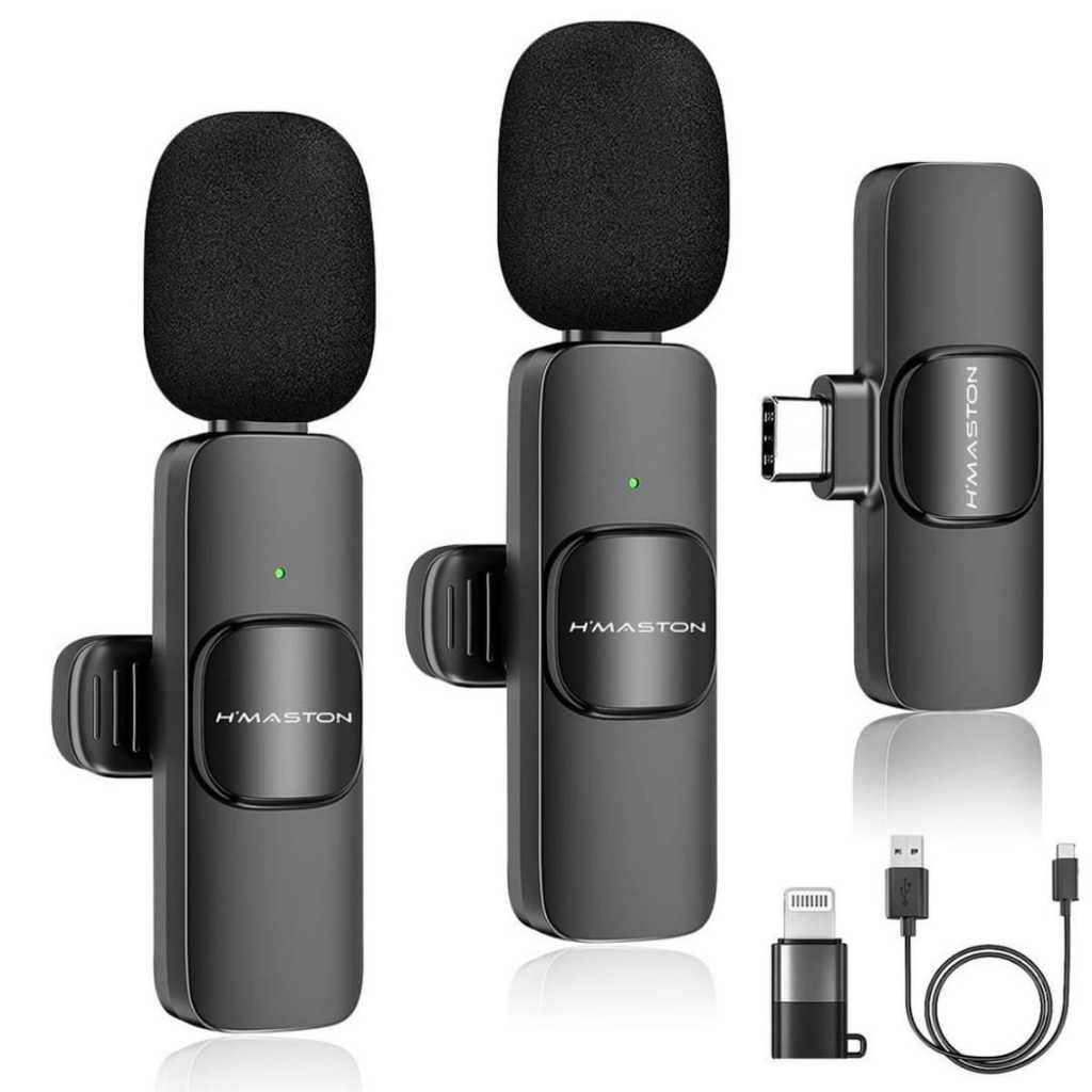 Microfone Lapela Sem Fio 2 Em 1 Android (Tipo-C) E Iphone (IOS) Alta Qualidade