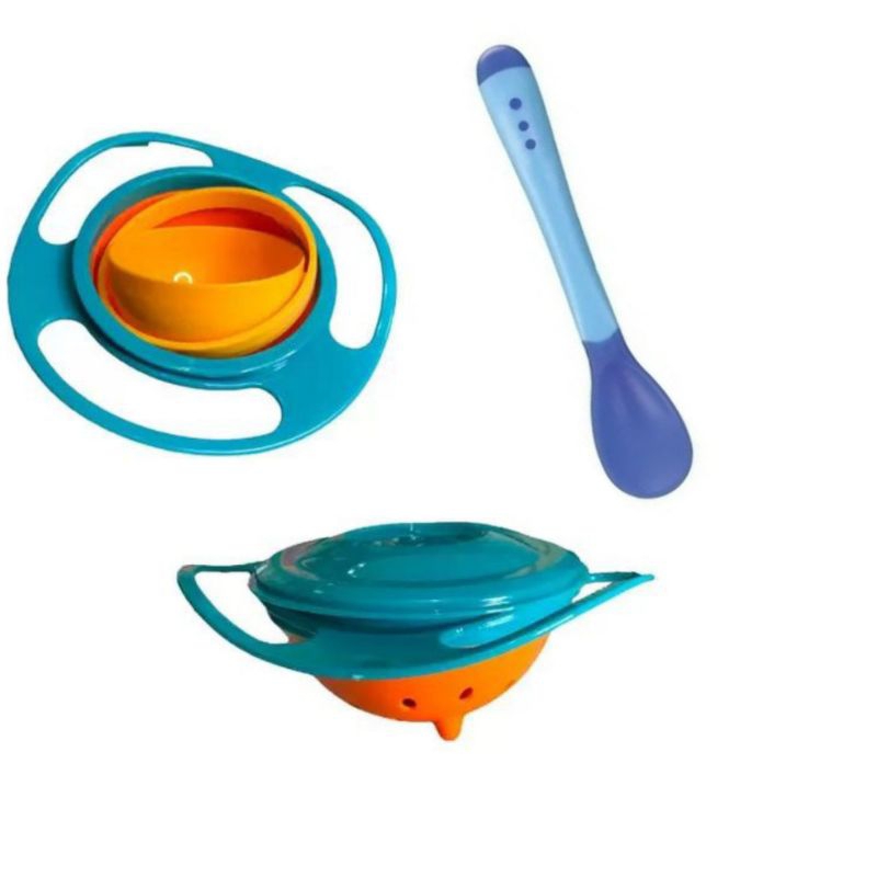 Kit Prato Giratório 360° + Colher de Silicone Infantil Prato Alimentação Bebê
