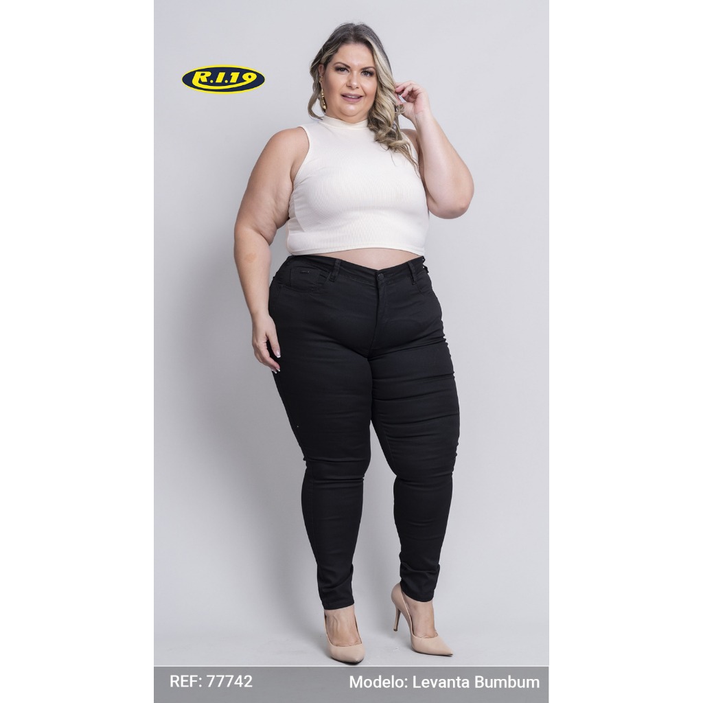 Calça preta de sarja Plus size Ri19 11612