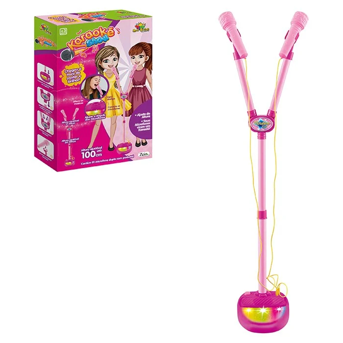 Microfone Duplo Infantil Com Pedestal Com Luz e Som - Art Brink