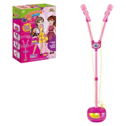 Microfone Duplo Infantil Com Pedestal Com Luz e Som - Art Brink