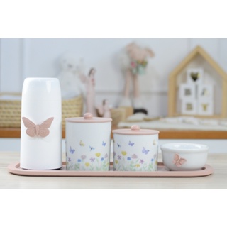 Kit Higiene Bebê Borboleta Rosê Porcelana Menina Maternidade Banho Cuidados K205 em Oferta na Shopee