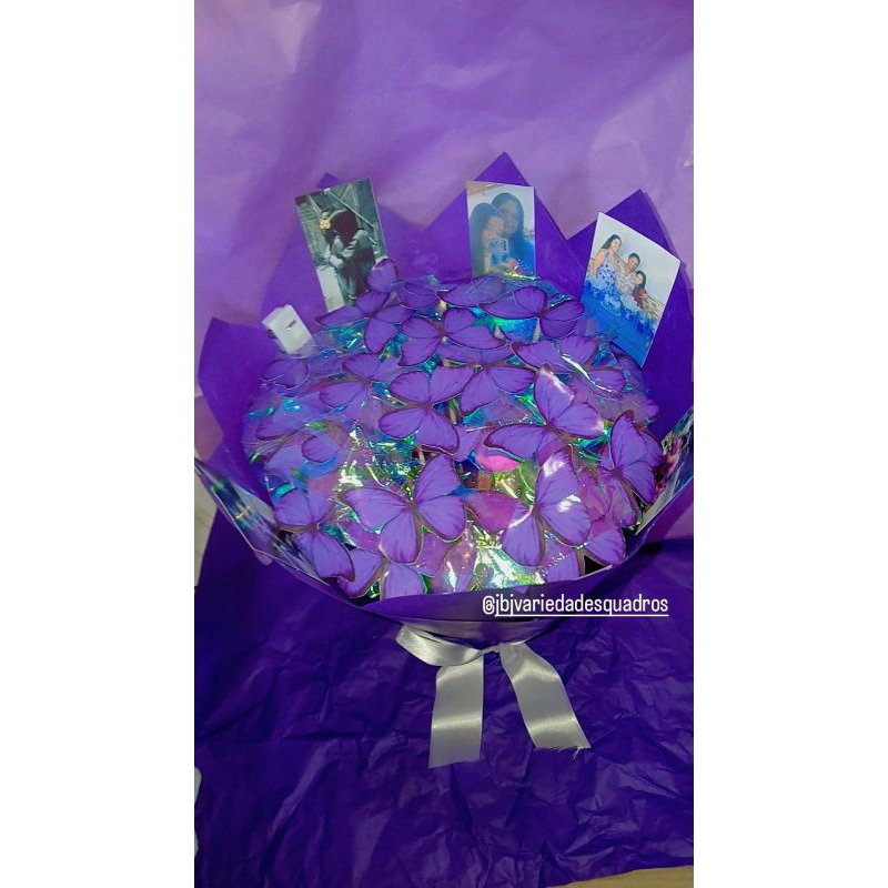 Buquê roxo com fotos e led montado (Dia das mães) Namorados.