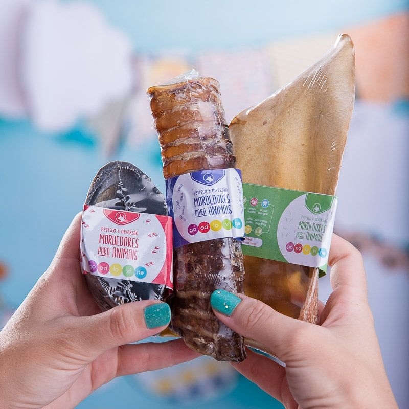 Kit Mordedor Natural p/ cachorro Casco Bovino Orelha Traqueia Desidratado para Cães Good Lovin