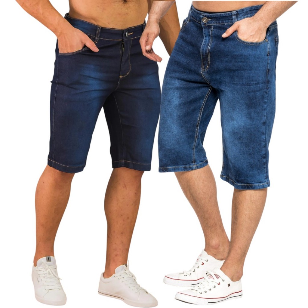 Kit 2 Bermuda Jeans Shorts  Skinny Casual Masculina  Estilo streetwear