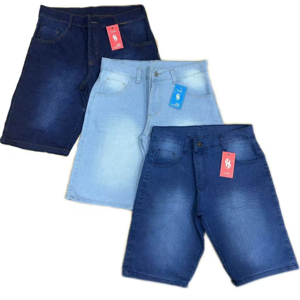 Kit 3 Bermuda Jeans Masculina Com Elastano SLIM direta da fabrica Premium várias  Lavargem