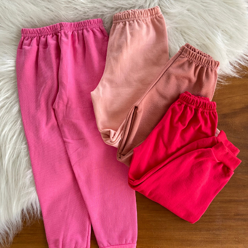 Kit 5 Calças de Moletom Rosa Outono Infantil Forrada Inverno Punho Menina Confortável Pelúciada