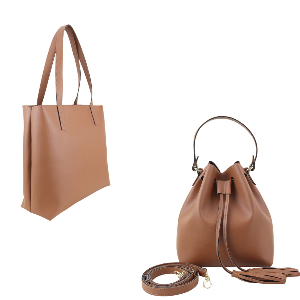 Kit 2 Bolsas Café Marrom Feminina Média Couro Alça de Ombro e Mão Transversal Linea