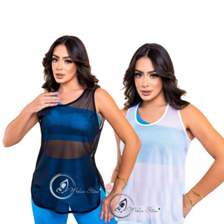 kit 2 Blusa Feminina Transparente de Tule  Camiseta Regata Academia Treino em Oferta na Shopee