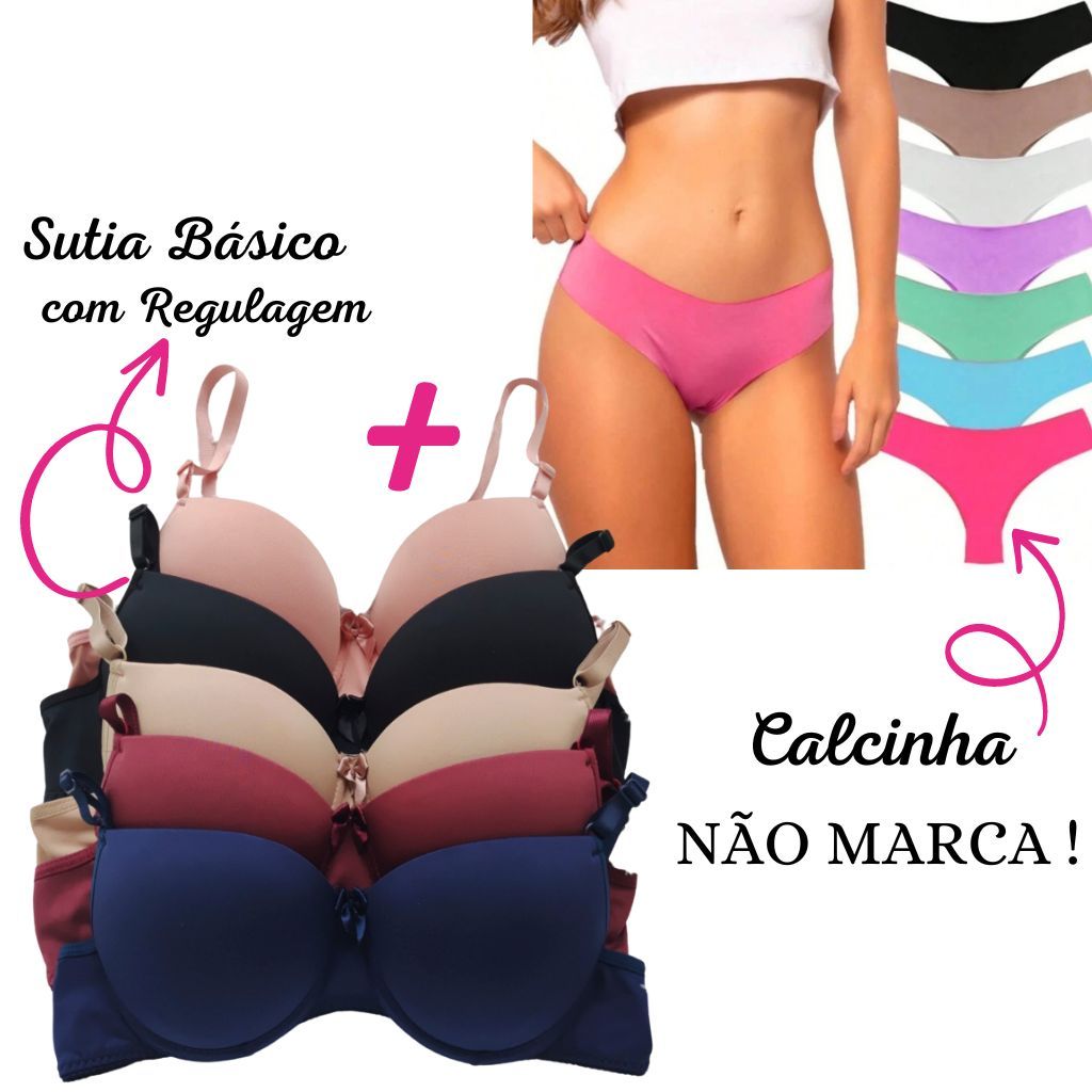 Kit PREMIUM 5 Sutiãs Básico + Kit 5 Calcinhas Sem Costura Corte a Laser