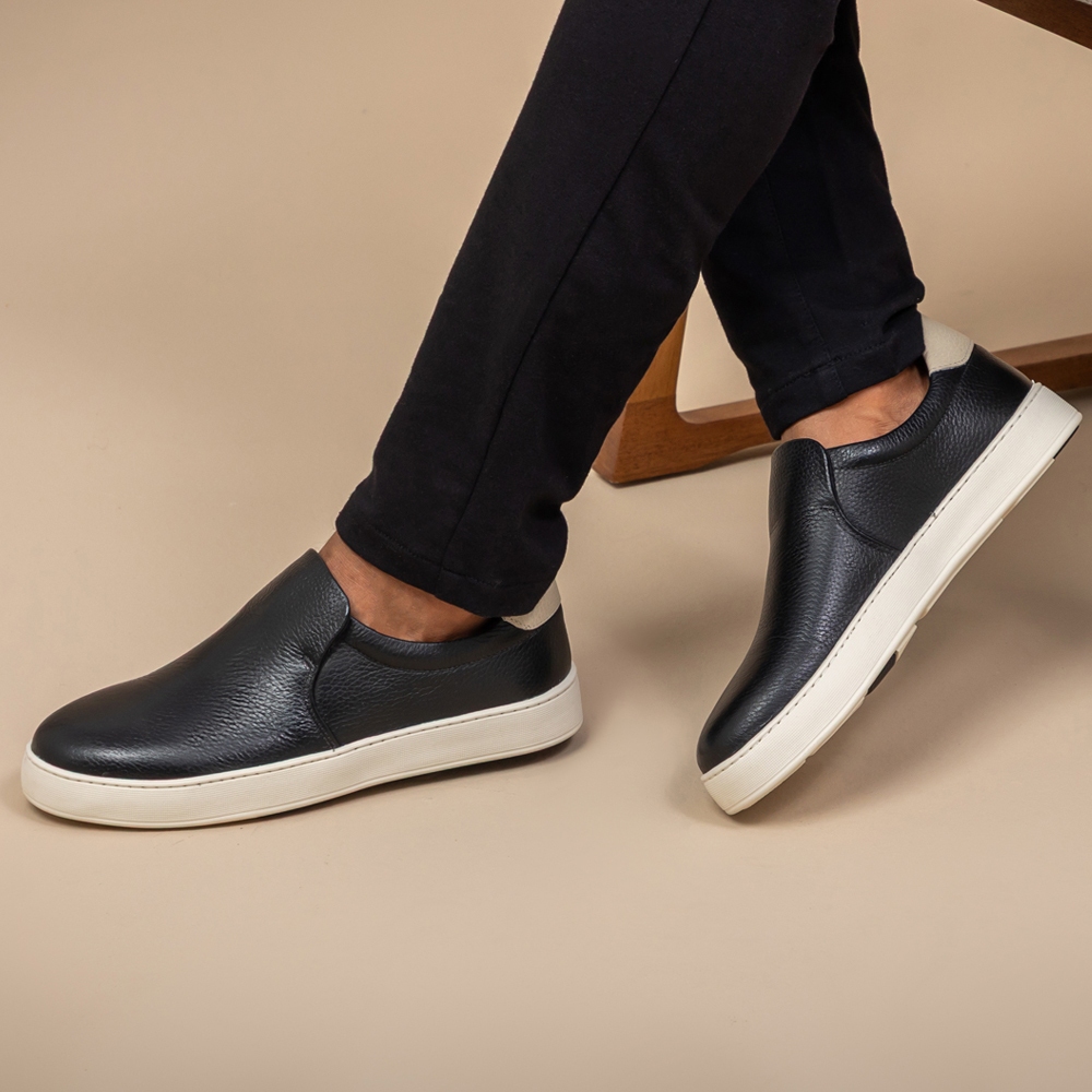 Tênis Slip On Masculino Couro Legitimo Vittal Casual Macio Confort