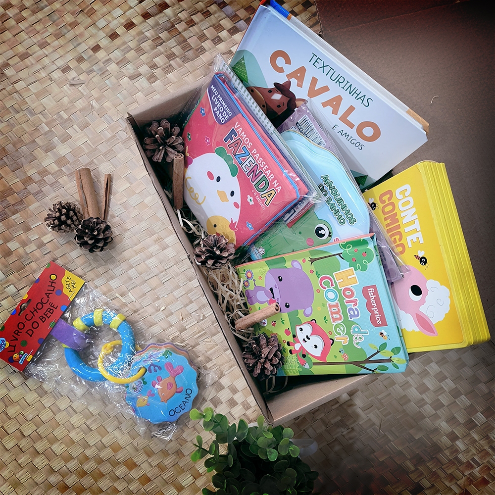 Box Livros Infantil Era uma vez todo mês presente para bebês Frisher prince + chocalho Banho pano