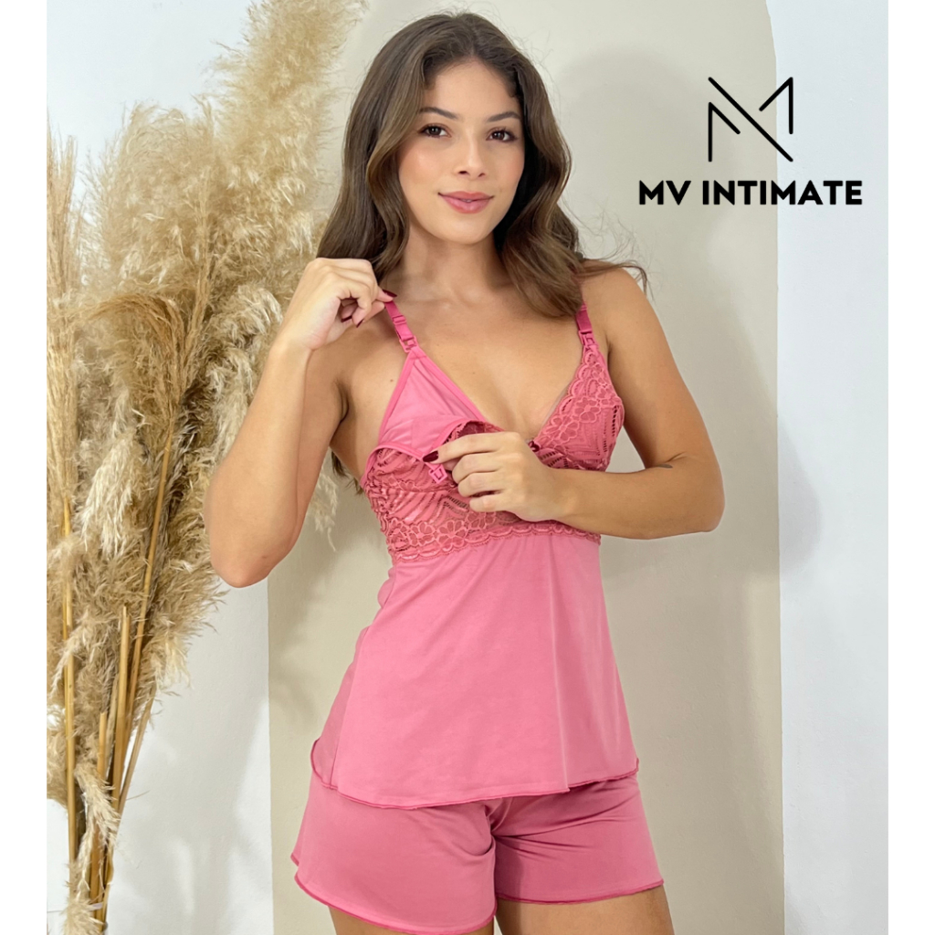 Baby Short Doll Amamentação com detalhe em Renda