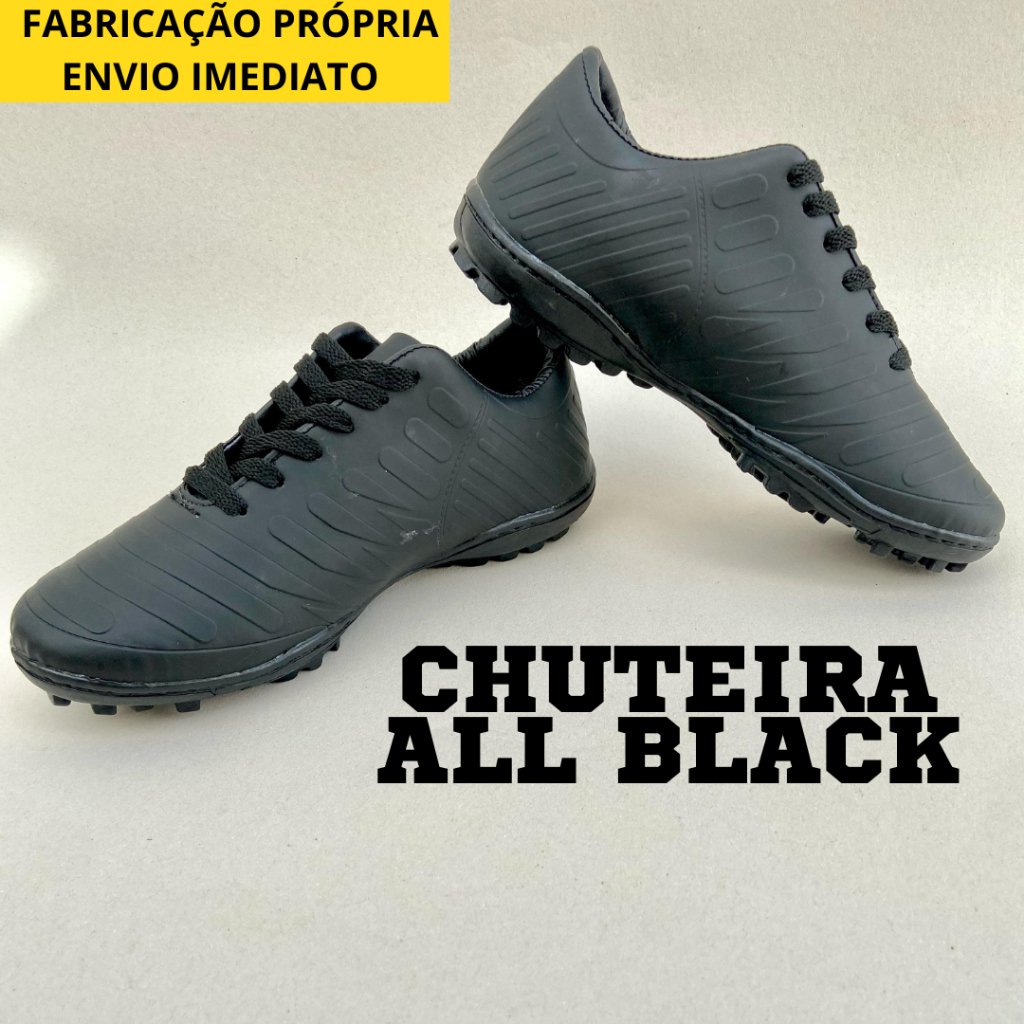 Tênis Chuteira PRETA M4-ALL BLACK- SOCIETY e FUTSAL ENVIO IMEDIATO✅ Super Reforçada Costurada Adulto