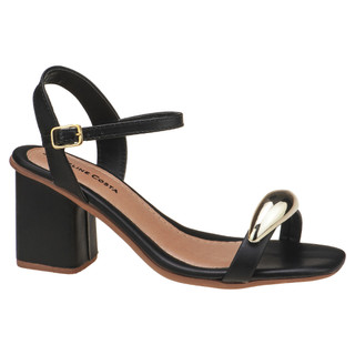 Sandália Feminina Salto Bloco Enfeite ABS Lesma Dourado Tendência Moda Festa Hope Shoes Moderno