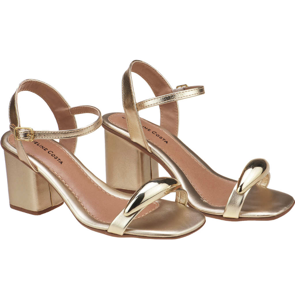 Sandalia Feminina Salto Baixo Bloco Detalhe ABS Dourado Luxo Festa Jaqueline Costa em Oferta na Shopee